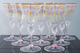 9 Venetian hand painted art glass wine goblets - $1,262.25