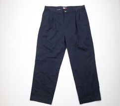 Vintage 90s Tommy Hilfiger Mens 40x32 Faded Pleated Wide Leg Chino Pants Blue - £46.62 GBP