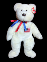 Ty Beanie Buddies LIBEARTY White Plush Buddy Teddy Bear USA Flag Ribbons 2000 - $14.95