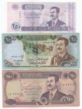 Irak, Ensemble 3 Différentes, 250, 250, 25 Dinars Billets de Banque, - $11.36