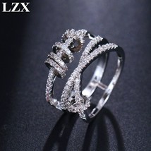 Lzx new hot wedding 5 lucky circels ring white gold color zirconia full paved 3 layers thumb200