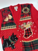 RED CARDIGAN Heirloom Collectibles Christmas Sweater Stocking Bell Dog 14/16 - £13.96 GBP