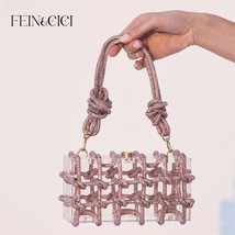 Crystal-Embellished Rope Acrylic Clutch women Rhinestones Evening Shoulder Bag C - £108.99 GBP