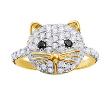 14k Yellow Gold Plated Silver 0.50Ct Round Cut Lab-Created Black Onyx Cat Ring - £60.30 GBP
