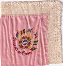 Vintage Embroidery Hankie Handkerchief &quot;Souvenir de France&quot; Flags - £3.19 GBP