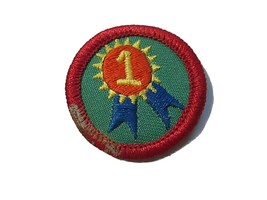 Girl Scout 1990&#39;s Junior My Self Esteem Badge Being My Best #1 Blue Ribbon Patch - £3.73 GBP