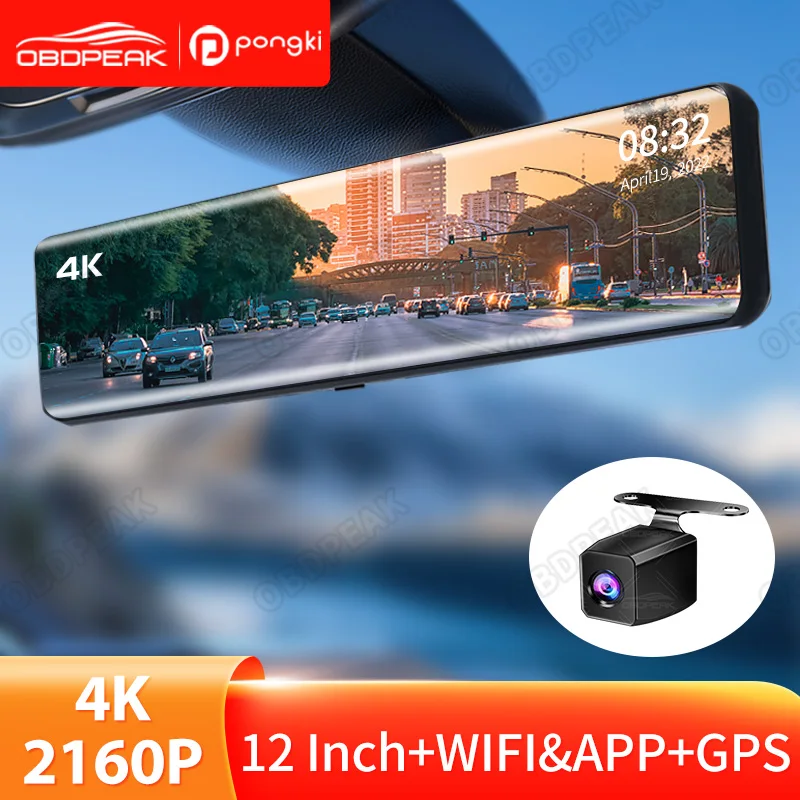 4K Dash Cam 12Inch Dual Lens LCD Screen Car DVR 1080P WIFI&amp;APP+GPS Auto ... - $140.58+