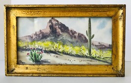 Watercolor in Gilded Frame Signed Evelyn Haines Desert Scene Mountain Cactus - £226.96 GBP