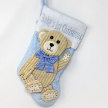 Christmas Stocking Baby&#39;s 1st Teddy Bear Boys Blue First Gingham Check NEW - £15.44 GBP