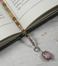 Owl Flower Beaded Thong Bookmark Seed Bead Crystal Handmade Pink Champagne New - £11.68 GBP