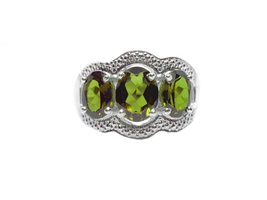 Natural Peridot Wedding Band 3 Stone Peridot Engagement Ring 925 Silver ... - $59.39