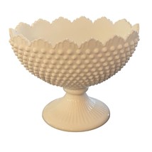 Fenton Pedestal Compote Bowl Milk Glass Hobnail Sawtooth 7&quot; x 9&quot; x 5.5&quot; Vintage - £59.10 GBP