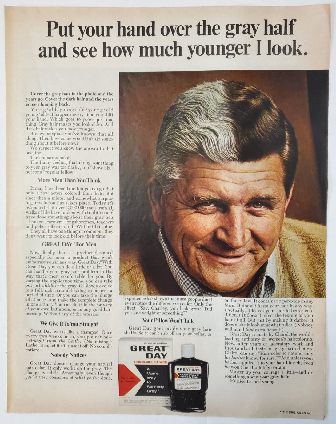 1967 Great Day Hair Color For Men Vintage Print Ad From Clairol Research - $12.95