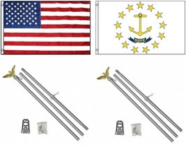 AES 3x5 3&#39;x5&#39; USA American w/State of Rhode Island Flag w/Two 6&#39; Aluminum Flagpo - £26.99 GBP