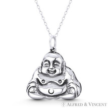 Double Lotus Ho Tai Budai Smiling Chinese Buddha Pendant in .925 Sterling Silver - £22.19 GBP+