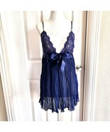 Victoria&#39;s Secret Satin Bow Lace babydoll sexy Slip Dress lingerie Navy ... - £17.20 GBP
