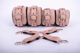 Real Cow Leather Wrist Cuffs, Ankle Cuff, Restraint Bondage Lockable 4 Piece Set - £73.54 GBP