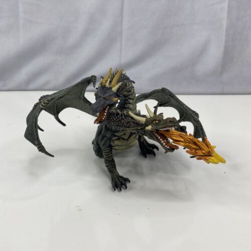 2005 9” 2 HEADED WINGED DRAGON SILVER PLASTIC DUNGEONS PATHFINDER NO FIRE - $14.89