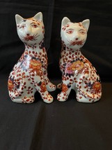 antique porcelain pair of signed Japanese Imari Sitting Cat Figurine - $179.00