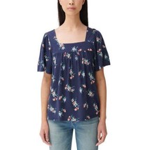 Lucky Brand Women’s Square Neck Floral Short Sleeve Shirt Small Navy Floral - £20.72 GBP