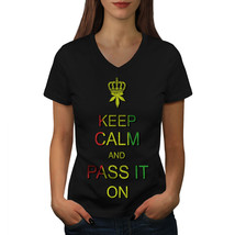 Keep Calm Weed Pot Rasta Shirt On Rasta Smoke Women V-Neck T-shirt - £10.26 GBP