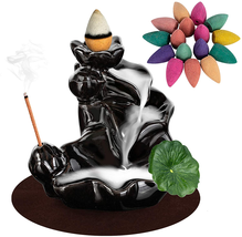 Lotus Backflow Incense Burner Insense Waterfall Ceramic Holder For Home Decor - £12.73 GBP