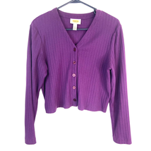 Talbots Rib Knit Crop Button Front Cardigan Womens Sp Purple Long Sleeve Cotton - £12.94 GBP