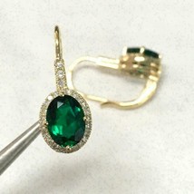 3Ct Imitación Corte Ovalado Verde Esmeralda &amp; Diamante Earrings 14k Amarillo Oro - £55.52 GBP