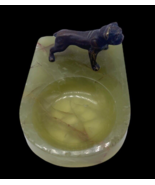 Antique Pin Coin Ashtray Tray Mini Dish Onyx Soapstone ? Green Bulldog D... - £91.66 GBP