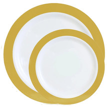 7.5&quot; and 10.5&quot; Disposable Plastic White Gold Dinner Plates Combo Party Set 128pc - £84.11 GBP