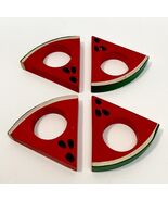 Vintage Handmade Napkin Ring Holders Watermelon Wood Lot of 4 - $35.02 CAD