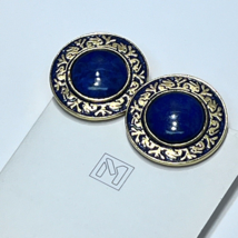 MFA Dedham Pottery 24K Gold Plated 14K Gold Post Lapis Clip Earrings Han... - $44.55