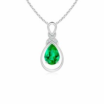 ANGARA Emerald Infinity Pendant with Diamond &#39;X&#39; Motif in 14K Solid Gold - £1,242.56 GBP