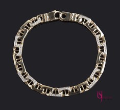 0.80 TCW Uomo Marinaio Ancora Collegamento Diamante Bracciale Solido 14K Giallo - £5,699.97 GBP