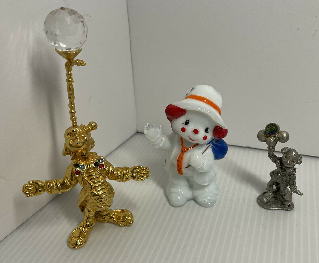 Lot of clown figurines gold plated crystal figure Boyds art glass pewter - $23.38