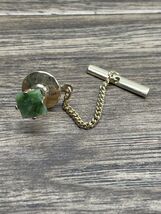 Vintage Green Stone Gold Tone Tie Tack Men's Estate Jewelry Find KG - $9.89