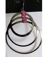Wear With Look ~ Unique ~ Triple Looper  Earrings w/Pink Crystals ~ 2.75... - £11.76 GBP