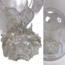 Vintage Wedding Ornament Cake Topper Glass On Silk Swans Hearts - £38.79 GBP