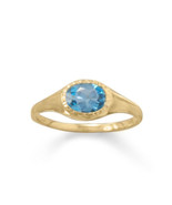 14k Gold Plated 925 Silver Textured Blue Topaz Women&#39;s Fashion Ring Size... - $122.04 CAD