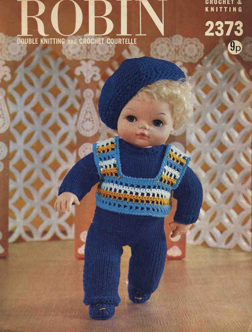 Vintage doll knitting pattern for 15inch dolls Robin 2373 PDF - $2.15