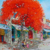 Red tree 02, 30&quot;x32&quot; Vietnamese hand painted oil painting - £237.00 GBP
