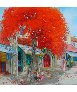Red tree 02, 30&quot;x32&quot; Vietnamese hand painted oil painting - $299.95