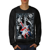 Wellcoda Bass Guitar Rose Flag Mens Sweatshirt, Black Casual Pullover Jumper - £24.08 GBP+