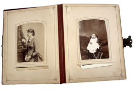 Photograph Album w/ 74 Antique Cabinet Card Photos Pictures Men Women Kids - £166.60 GBP