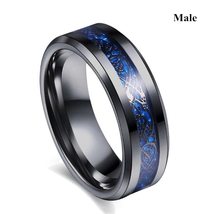 Charm Couple Ring Stainless Steel Black Men's Ring Blue Zircon Women's Ring Sets - £9.27 GBP