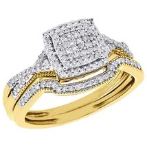 Diamond Wedding Bridal Set 10K Yellow Gold Finish Cluster Engagement Ring 1.50Ct - £80.84 GBP
