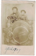 Real Photo Postcard (RPPC) of Two Kids at the Wheel 1909 Car -AZO Faded ... - £7.56 GBP