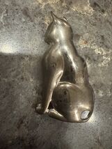 Vintage JJ Cat Brooch Silver Tone Pewter Sitting Cat Figural Pin Marked JJ - $21.77