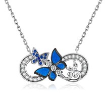 Butterfly Necklace For Women Blue With Infinity Inspired Sterling Silver Pendent - £103.75 GBP