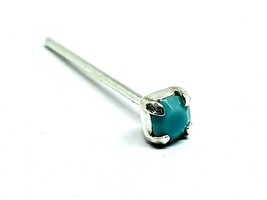 Turquoise Nose Stud 925 Silver Tiny 2mm Square CZ 22g (0.6 mm) Straight Nose Pin - £3.98 GBP